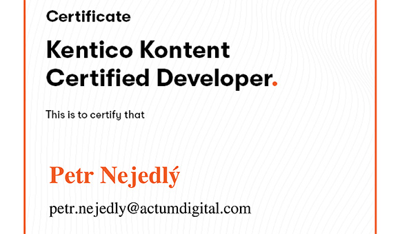 Kentico Kontent Certified Developer - Petr Nejedlý